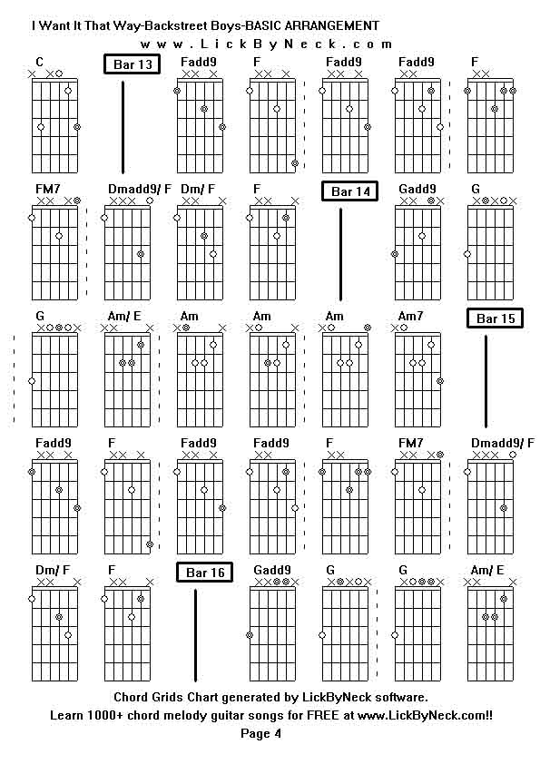 Chord Grids Chart of chord melody fingerstyle guitar song-I Want It That Way-Backstreet Boys-BASIC ARRANGEMENT,generated by LickByNeck software.